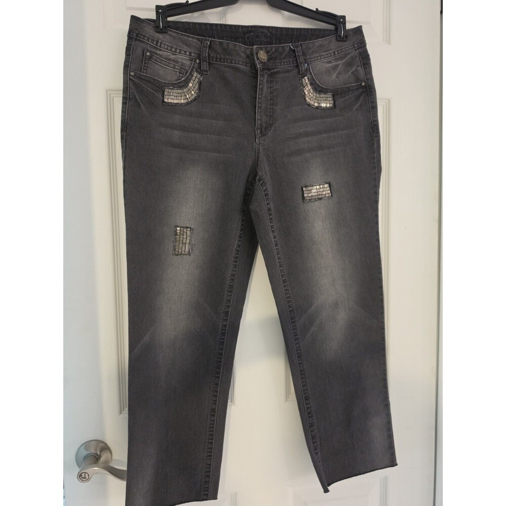 Women's "Cache" Women's cropped blinged jeans black sz 10